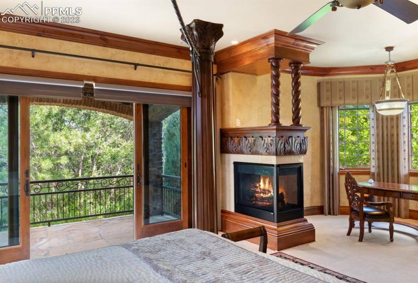 The primary bedroom is truly a place to retreat to. Enjoy the fireplace while finishing up work and have your cup of coffee on the private deck