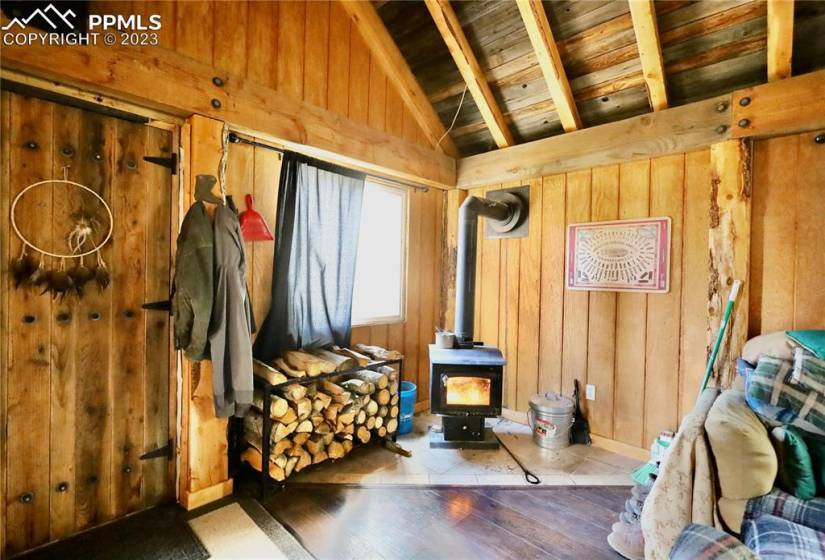 Cabin Living Area - Wood-burning Fireplace