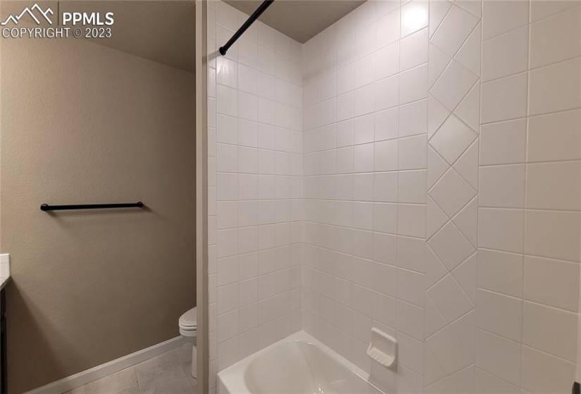 Full Bathroom with double vanities, located in the basement!