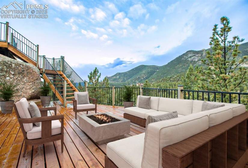 1800 sf of deck and surrounding mountains virtually staged