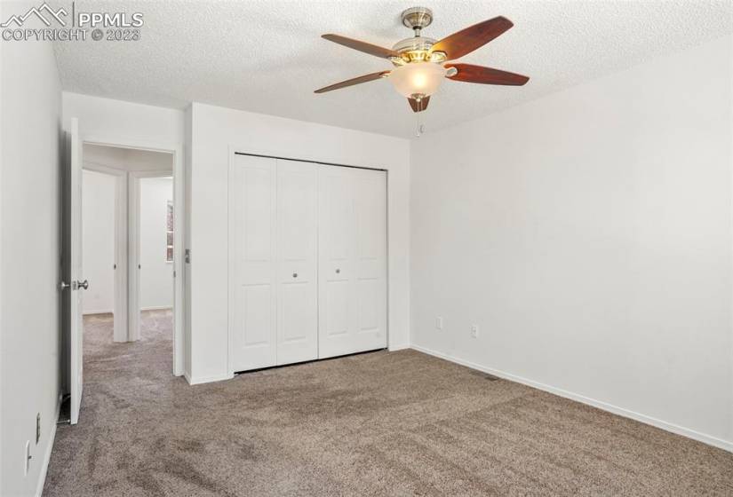 Large double closet in the master bedroom for your storage needs.