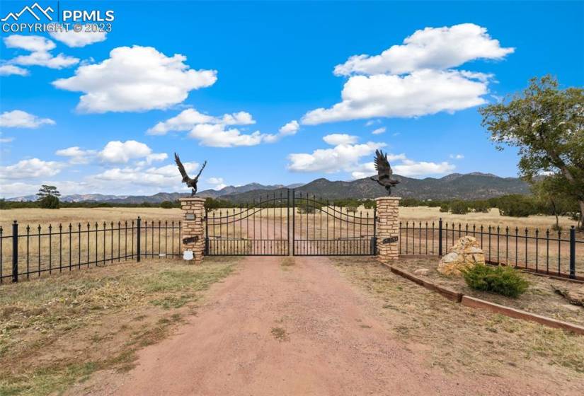 Entrance off of Highway 115 has a metal electronic gate & fencing