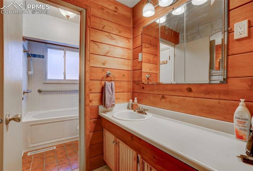 Wood in main bathroom with automatic lighting!