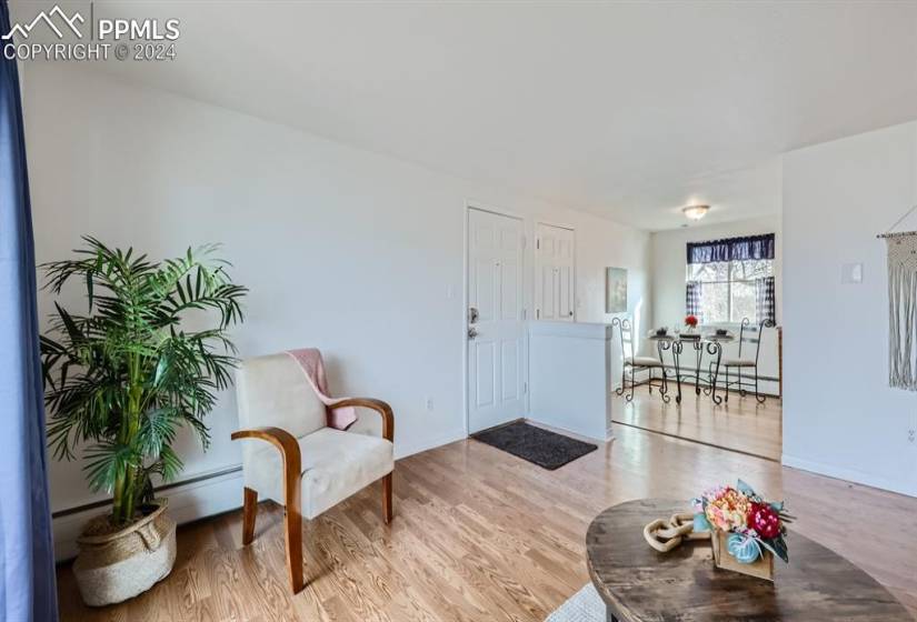 Living room connects to dining area