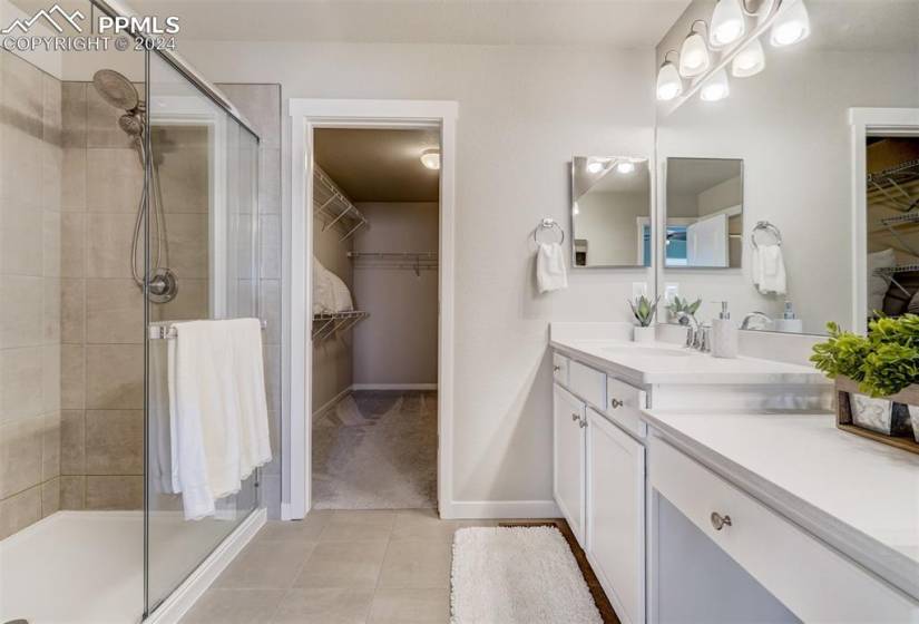 The Primary Bathroom has the same clean design as the rest of the home.