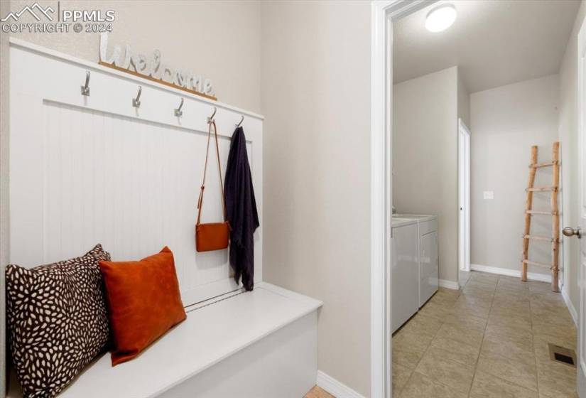 Sitting bench and entry to the Laundry Room