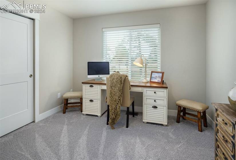 light and bright secondary bedroom on main level with awesome mountain views - also makes a perfect office
