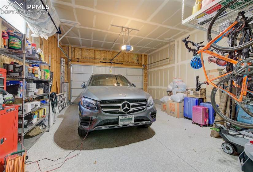 Oversized 2 car garage with epoxy floors