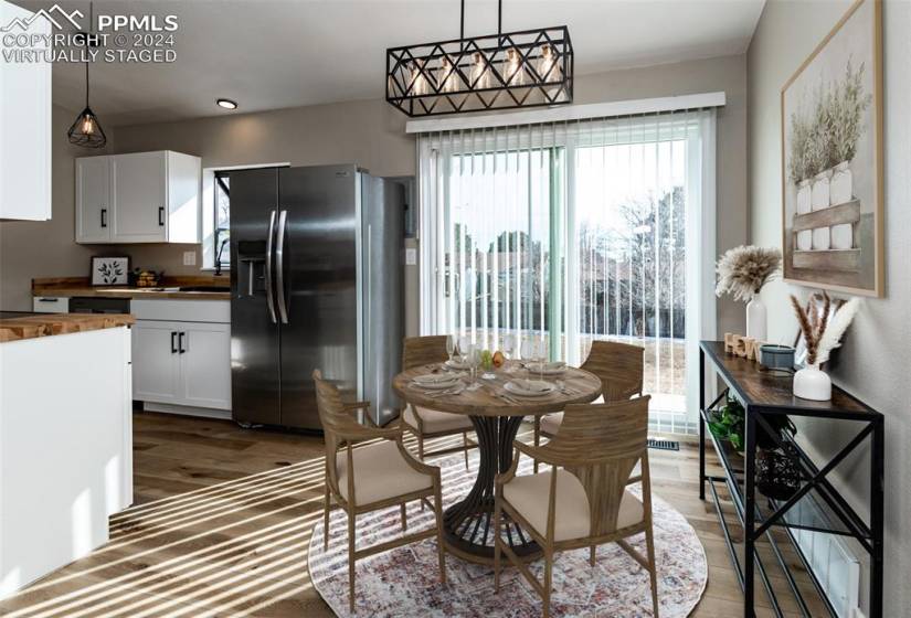 Virtually staged Dining area off kitchen