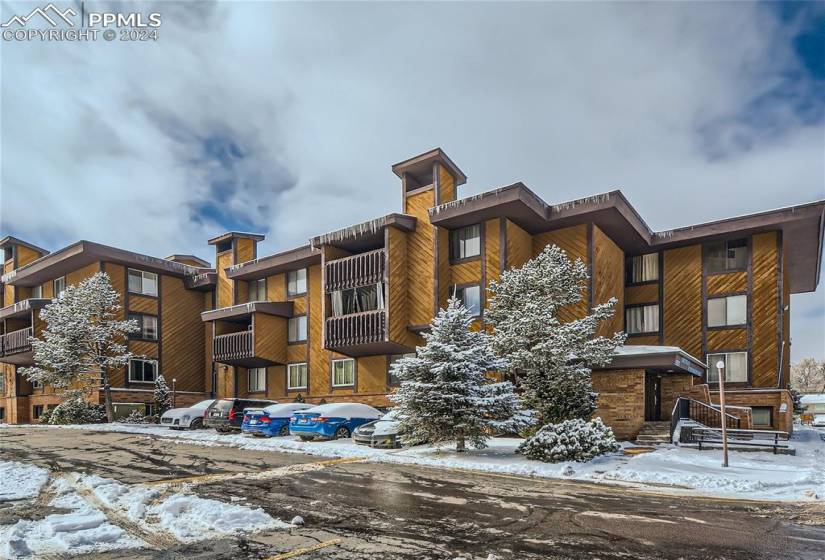 View of snow covered building