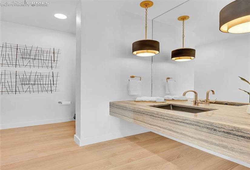 Interior details featuring light hardwood / wood-style flooring and sink