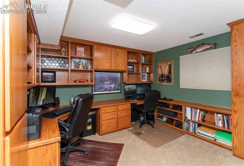 Fourth Bedroom currently used as Incredible, private Office with custom desks and built ins