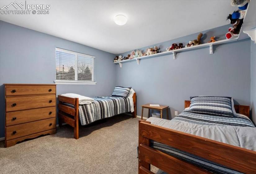 This second bedroom on the main floor has pretty views and a double reach-in closet.