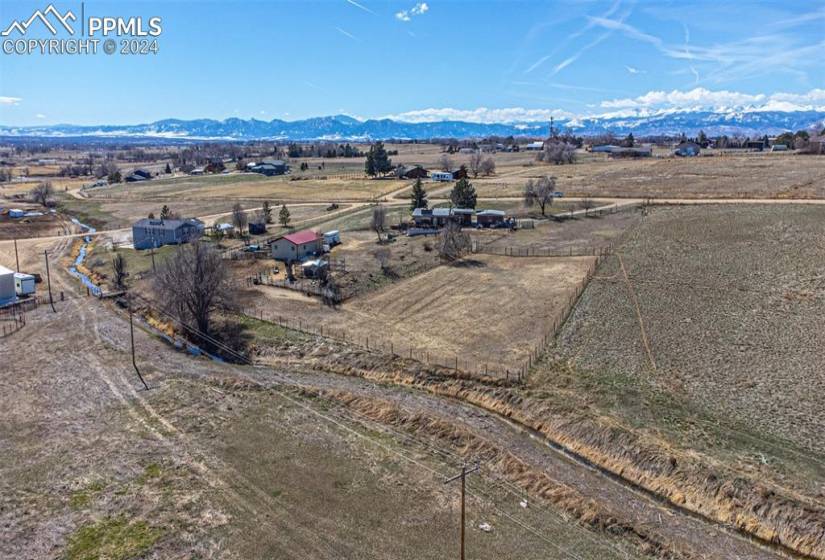 Birds eye view of property with a mountain view and a rural view