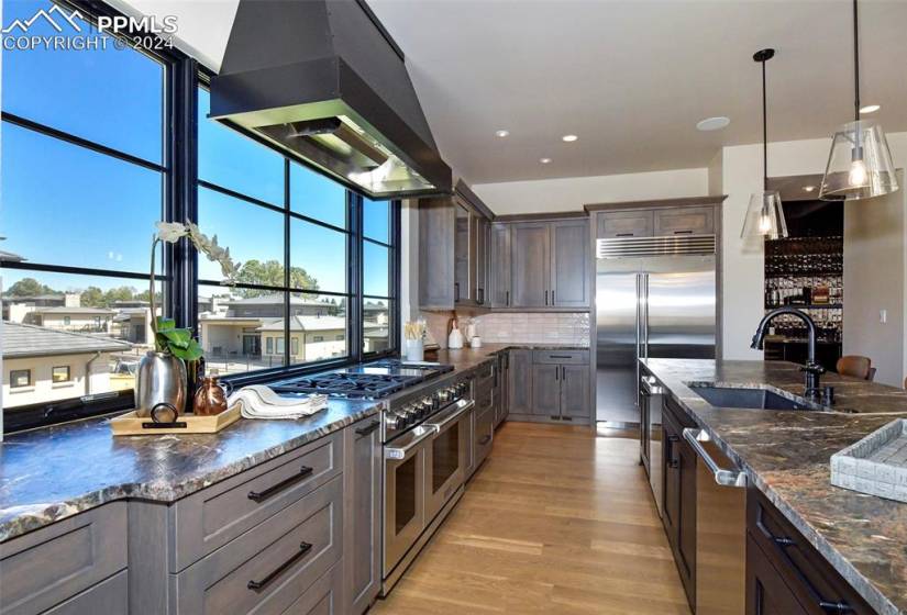 Your Kitchen features include white oak flooring, programable lighting, Wolf chef’s double oven with 6 burner cooktop, 2 Cove dishwashers, Sub Zero Refrigerator& Freezer, Miele Integrated Coffee Maker, stone counters and much more.