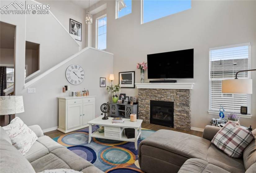Vaulted ceilings, hardwood floors, gas fireplace, ample amount of natural light.