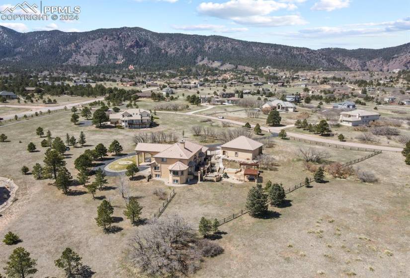 Birds eye view of property with a mountain view