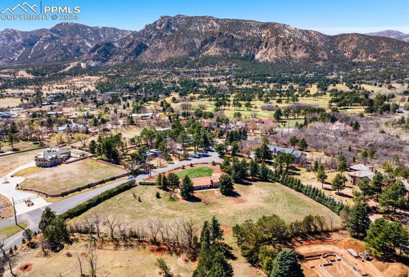 Drone / aerial view with a mountain view