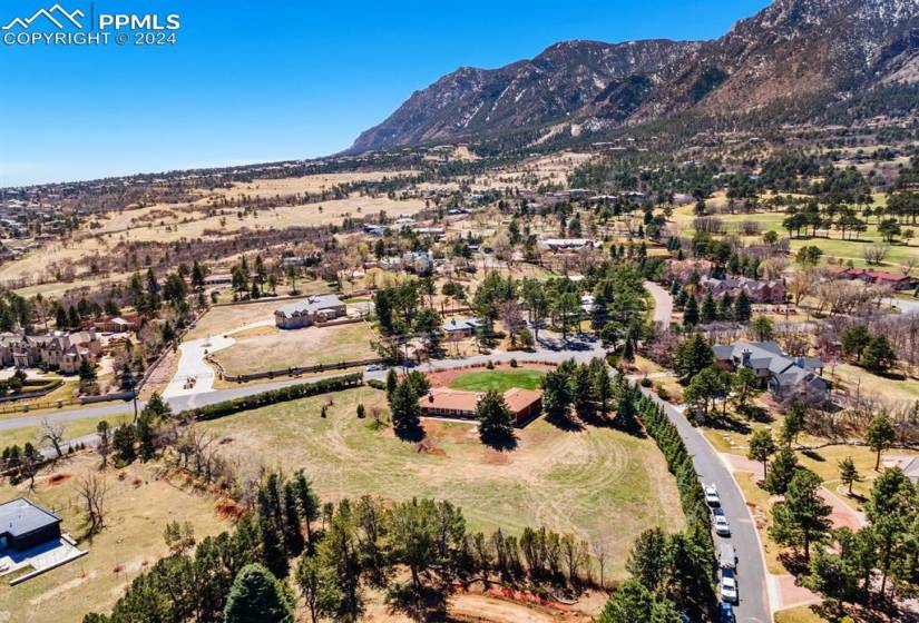 Aerial view featuring a mountain view