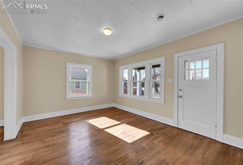 Entryway featuring dark wood-type flooring