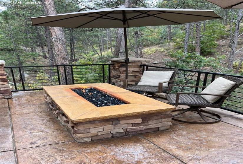 Wooden deck with a fire pit