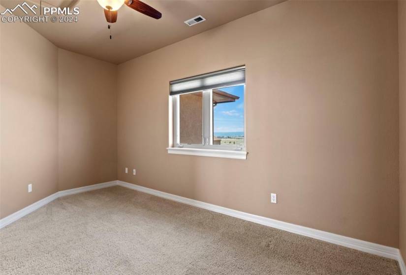 Upper carpeted 3rd bedroom features mountin views