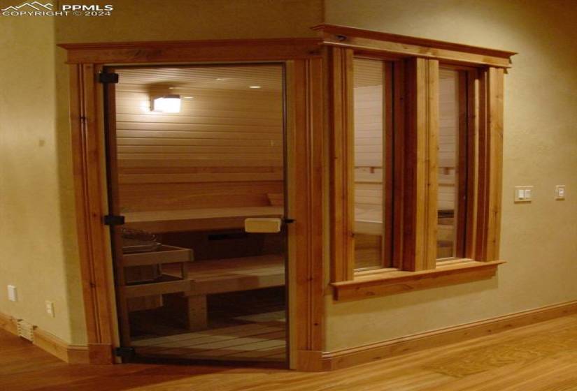 View of sauna / steam room with wood-type flooring