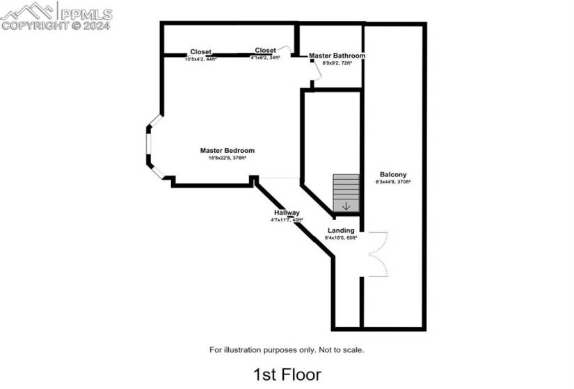 Floor plan first floor-Master bedroom, bathroom, hallway, balcony