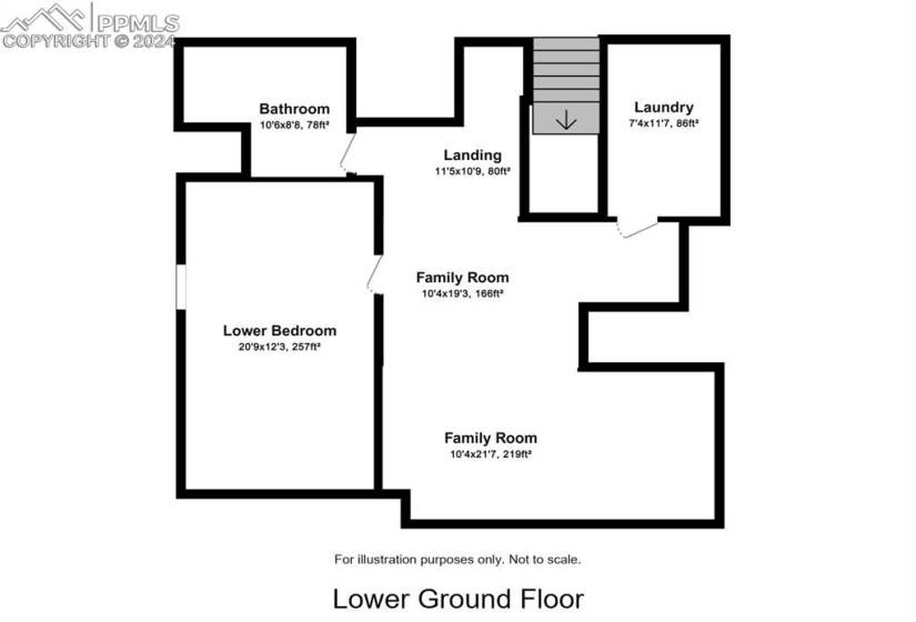 Floorplan basement family room, bedroom, full bathroom, laundry