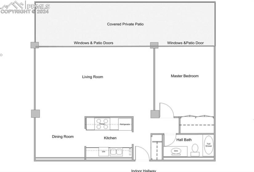 864 square foot floorplan