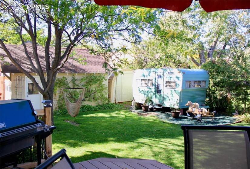 dry vintage camper makes a great retreat and playhouse.
